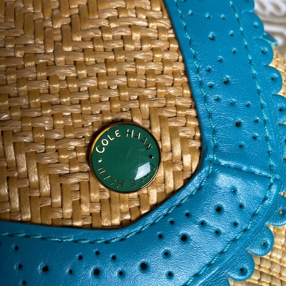 Cole Haan Bags/Cole Haan Megan Beige Straw Mini Satchel Color Blue Turquoise π - Picture 2 of 11